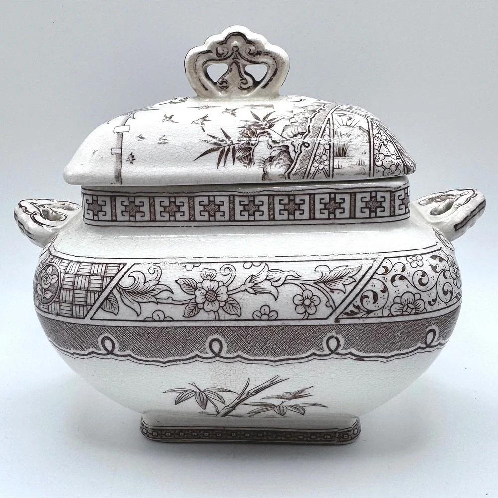 Antique Melbourne C & W Late Mayers Ironstone Tureen Brown Transferware